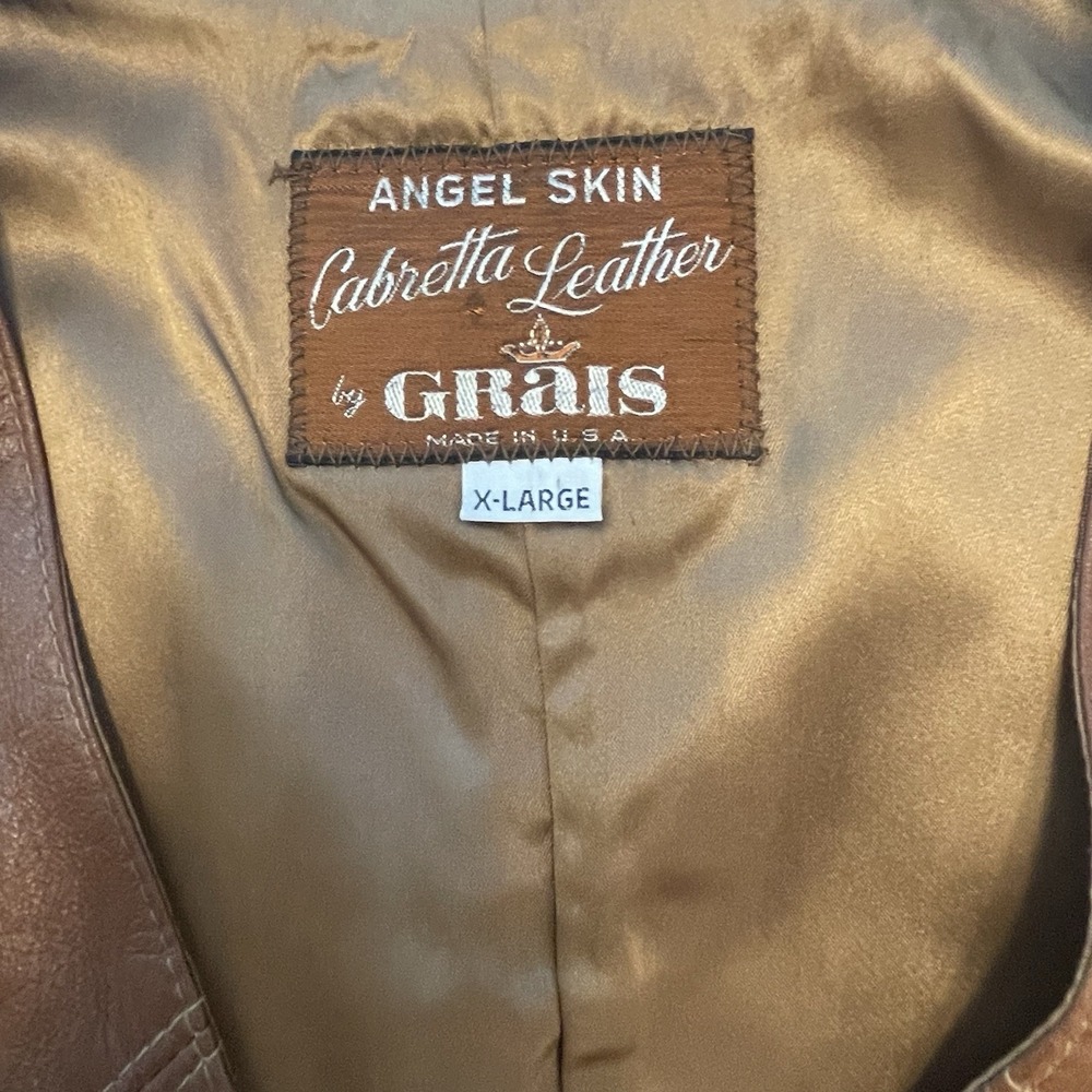 Cabretta‎ Leather by  Grais Vest Leather VTG Western Brown Size XL - Picture 2 of 5